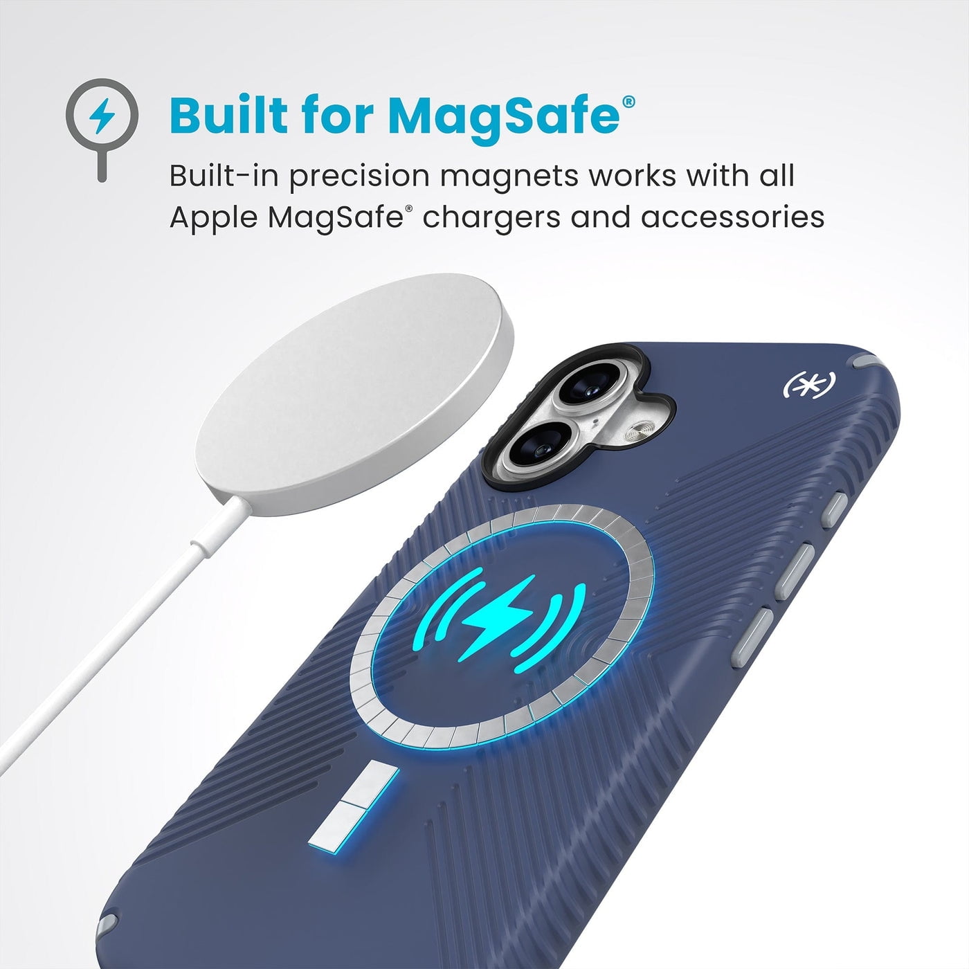 Speck Presidio2 Grip MagSafe for Apple iPhone 16 Case, Coastal Blue/Dust Grey