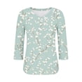 thumbnail image 3 of Pounoo Womens Summer Tops V Neck Retro Floral Print 3/4 Sleeve Tops for Women Casual Loose Tee Shirts Beach Vacation Outfits Gift, 3 of 6