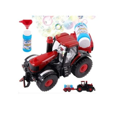 Bubble Farm Tractor Truck Toy Bump & Go Bubble Blowing Tractor Truck Carrying Trailer Battery Operated w/ Music And Flashing Lights , Farmer Car Toy , Christmas (Best Small Farm Tractor For The Money)