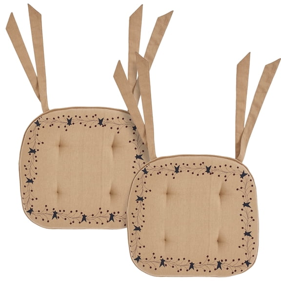 VHC Brands Chair Pad 16.5x18, Cotton Dining Room, Kitchen Chair Pads, Seat Cushion with Ties, Digital Print, Pip Vinestar Collection, Rectangle 16.5x18, Natural, Set of 2