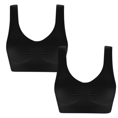 LFEOOST 2 Pack Plus Size Sports Bras for Women 2 Pack Sets Seamless Unrimmed Lingerie Yoga Undershirt Wth Removable Pads Sleep Bra Black XXXXL