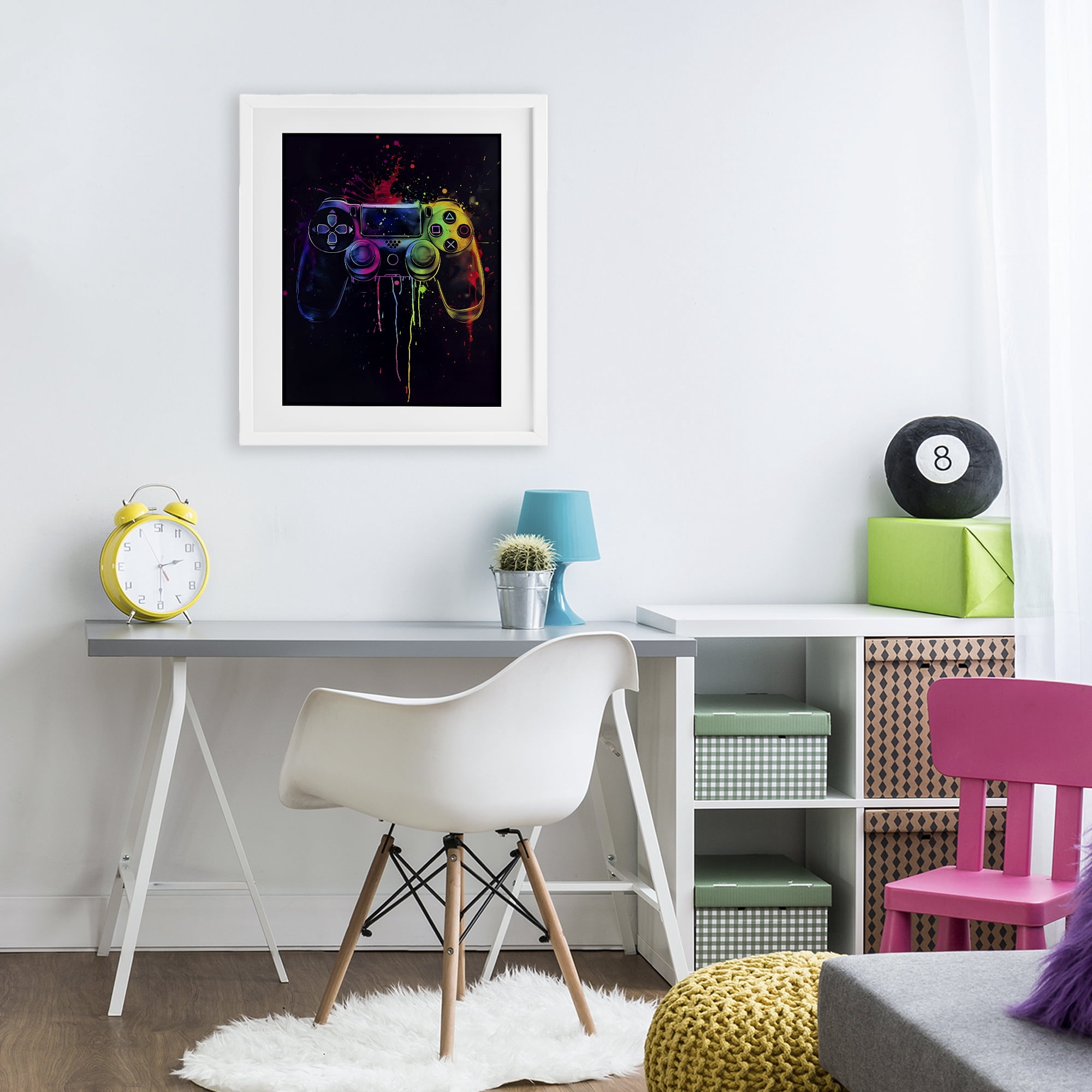 Stupell Industries Rainbow Glow Gaming Controller White Framed Print Under Glass, design by Creative Studio