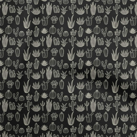 oneOone Polyester Spandex Black Fabric Cactus Fabric For Sewing Printed Craft Fabric By The Yard 56 Inch Wide