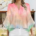 thumbnail image 2 of Wyobmus 3/4 Sleeve Tops for Women Casual Ruffled Cuffed Short Sleeve V Neck T Shirts Gradient Color Blouses Dressy Tunic Tops C-Pink, 2 of 5
