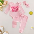 thumbnail image 2 of mgoYE Infant Newborn Baby Girl Fall Winter Clothes Outfits Ruffled Long Sleeve Romper Pants Set Headband Toddler Clothing 3Pcs, 2 of 7