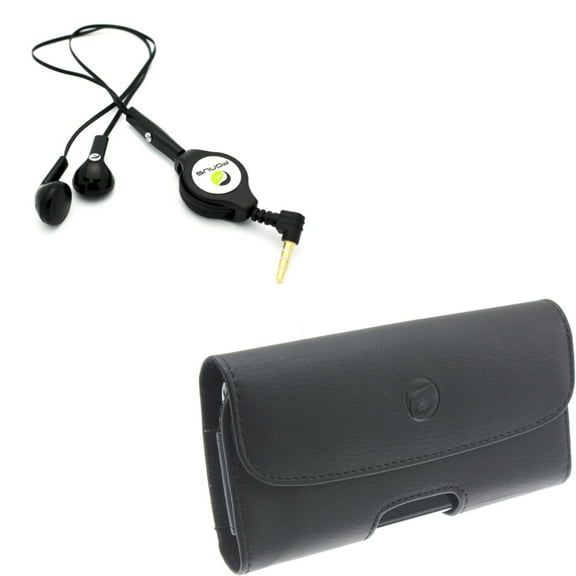 Leather Case Belt Clip w Headphones Retractable Earphones for Google Pixel 5a 5G/4a 5G Phones - Holster Cover, Hands-free Headset A9Q Compatible With Pixel 5a 5G/4a 5G Models