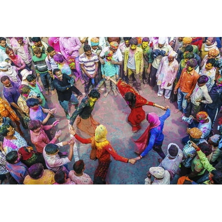 Asia, India, Uttar Pradesh, Nandgaon, Dancing During Holi Festival Print Wall Art By (Best Holi In India)