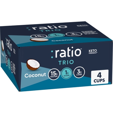 Ratio Trio Yogurt Cultured Dairy Snack, Coconut, 1g Sugar, Keto Yogurt Alternative, 4 Cups