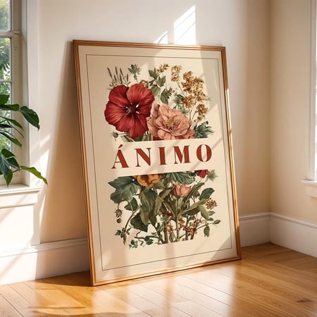 Animo Spanish Motivational Wall Art Floral Botanical Latinx Office, Unframed Poster