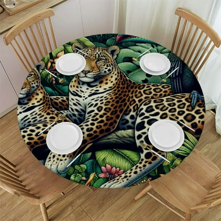 

Patifu Leopards Toucan Tropical Foliage Round Table Cover Stain Resistant Washable Indoor Outdoor Tablecloth Kitchen Dining Wedding Parties Table Cloth 100% Polyester Fiber 31-35
