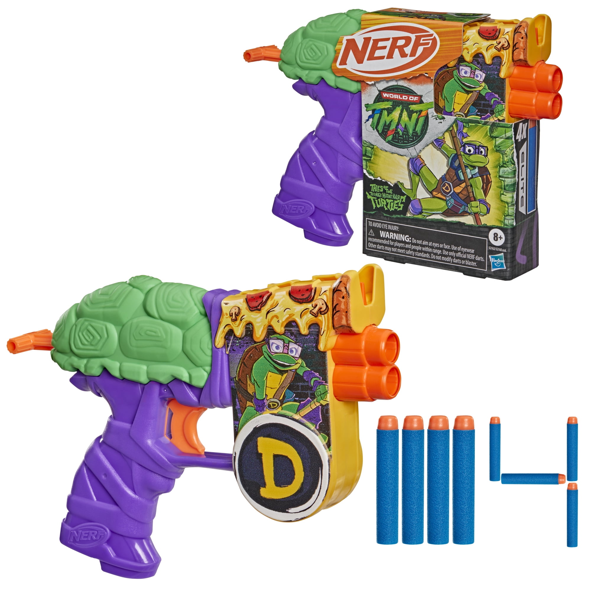 Nerf Teenage Mutant Ninja Turtles Donatello Blaster, 4 Nerf Elite Darts, Gifts for 8 Year Old Boys & Girls & up