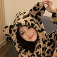thumbnail image 5 of Women's Flannel Robe Fuzzy Terry Cloth Robes Animal Ear Hooded Long Sleeve Soft Plush Bathrobe Cute Fleece Pajamas, Coffee, XL, 5 of 6