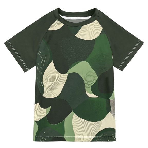 FORMRS Boys Rash Guard Short Sleeves Swim Shirt Quick Dry UPF 50 Sun Protection, Sizes 3-12T, Black Abstract