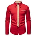 thumbnail image 4 of Mens Dress Shirt Solid with Tie Long Sleeve Slim Fit Formal Stand Collar Shirt for Work Red XL, 4 of 9