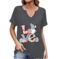 thumbnail image 1 of Corto para las Mujeres Casual Verano 2025 Pascua Impresión V-Cuello Camiseta, Ligero 95% Poliéster 5% Spandex Top para Toda la Temporada Hogar Y Diario, 1 of 7