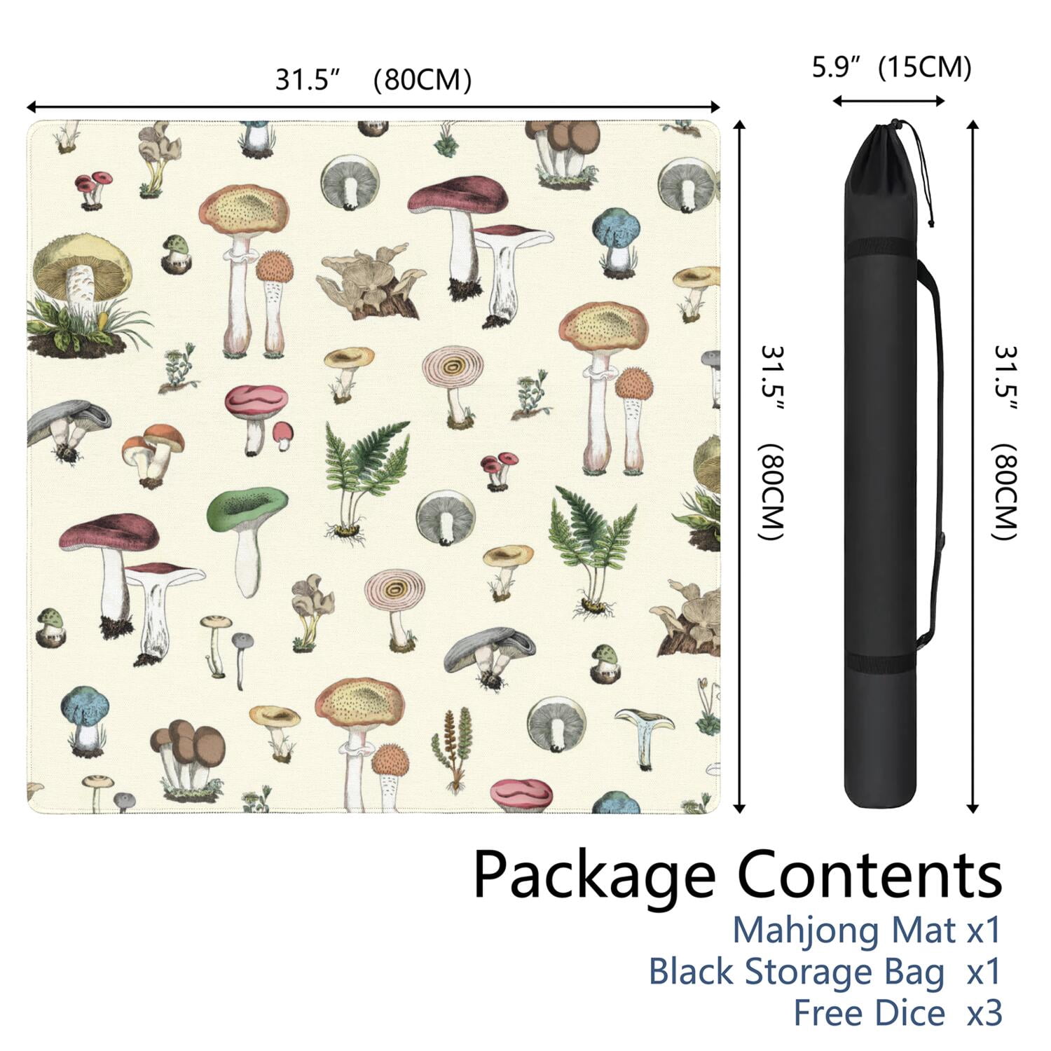 31.5 Inch Square Plants Pattern Game Mat Constructed from Rubber with Anti-Slip Backing Grip and Noise Dampening Qualities for Mahjong Board Games Card Games