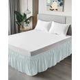 thumbnail image 4 of Blue Striped Wrap Around Bed Skirts for Queen Bed 18" Drop, Bed Skirt with Adjustable Elastic Belt Dust Ruffle Bed Valance for Bedroom Hotel Luxury Blue White Stripes Farmhouse Bed Frame Cover, 4 of 7