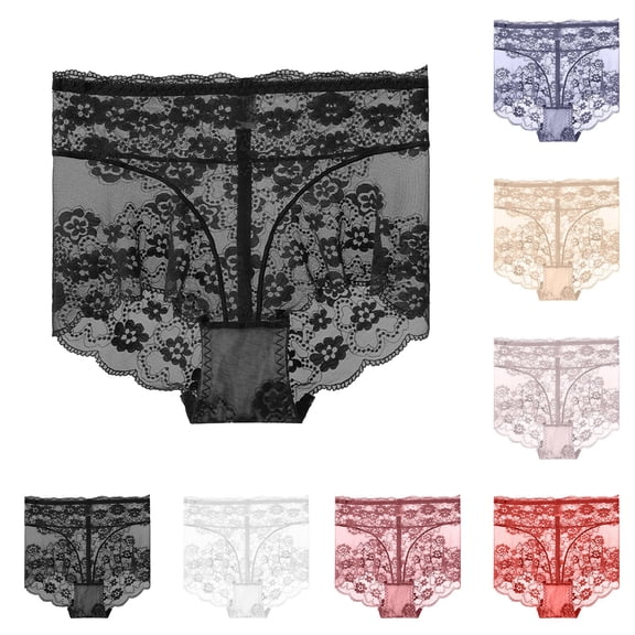 WRKEKC Womens Underwear Lace Thin High Waist Tummy Support Plus Size Breathable Mesh Sheer Bikini Panties Comfort Wear