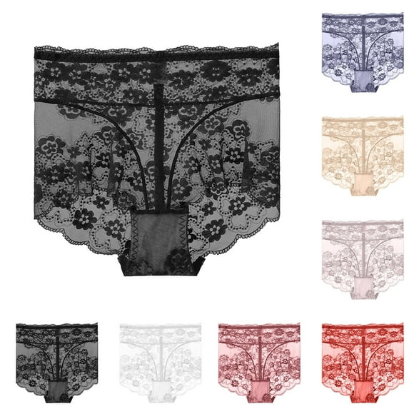 Sentmoon Lace Panties for Women Plus Size Stretchy No Show Womens High Waisted Bikini No Pinching Thin Style Hip Lift Women Underwear Pack for Workout M
