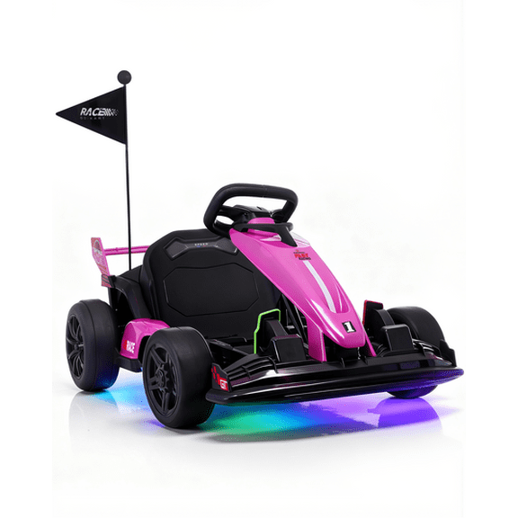 Blitzshark 36V Kids Go Kart 600W Drift Kart Powerful Electric Pedal Kart Outdoor Race Toy, with 600W Strong Motor, 9AH Big Battery, EVA Tires, Drift/Sports Mode, Brake Pedal, Length Adjustment, Pink