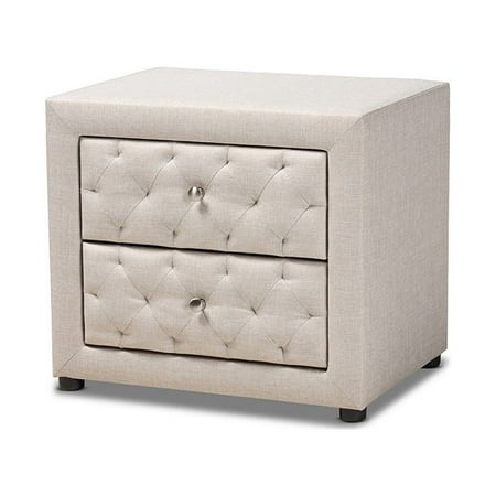 Lepine Modern and Contemporary Light Beige Fabric Upholstered 2-Drawer Wood Nightstand