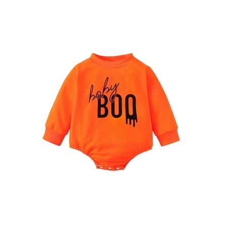 

Wassery Toddler Baby Boys Girls Halloween Romper Sweatshirt Pullover Tops Long Sleeve Crew Neck Letters Print Bodysuit Pullover Kids Fall Festival Costume