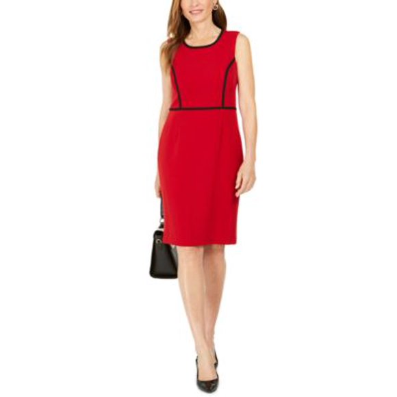 Kasper Womens Red Sleeveless Jewel Neck Knee Length Sheath Wear to Work Dress Size 4 - All