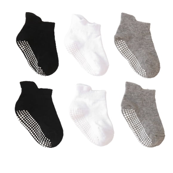 Minnieouse 6 piezas de medias para niños, calcetines tobilleros transpirables antideslizantes con buena elasticidad, estilo Simple, buena artesanía, ropa Medias negro blanco gris 8-10 Minnieouse AP009062-20B