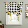 thumbnail image 2 of Summer Floral Tie Up Curtain 63 Inches Long, Watercolor Sunflower Eucalyptus Leaves Black Plaid Balloon Style Kitchen Window Curtain Over Sink, Small Window Rod Pocket Curtain 52"x63", 2 of 9