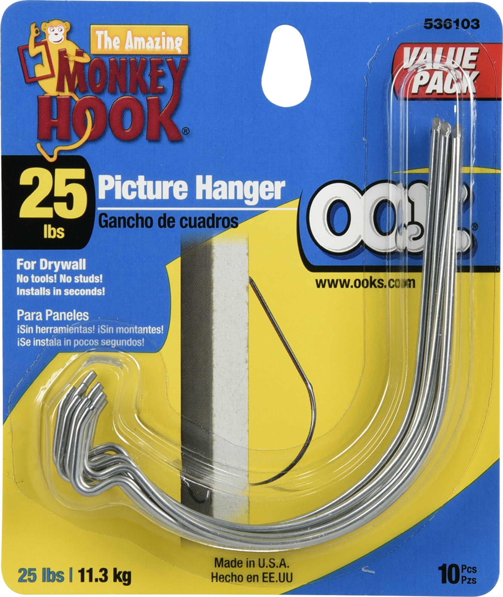OOK Monkey Hook Picture Hanger, 25 lb, 10 Piece