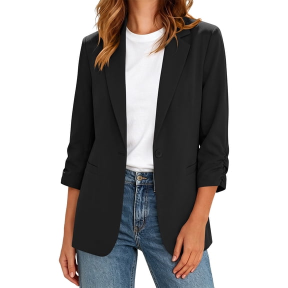 jehdhy Womens Lapel 3/4 Sleeve Blazers Fashion Casual Solid Color Lightweight Business Casual Work Suit Jacket Coat with Pockets