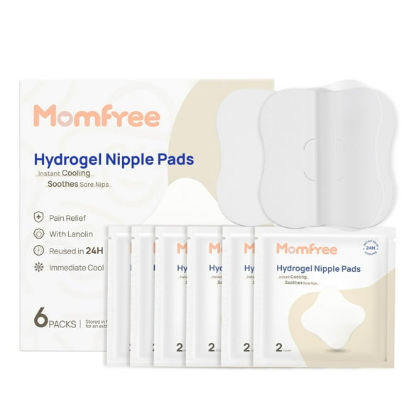 Momfree Hydrogel Nipple Gel Pads for Breastfeeding: Soothing Nursing Pads Reusable Instant Cooling Relief | Promotes Healing Irritated Nipples - 6Packs(12 Count)