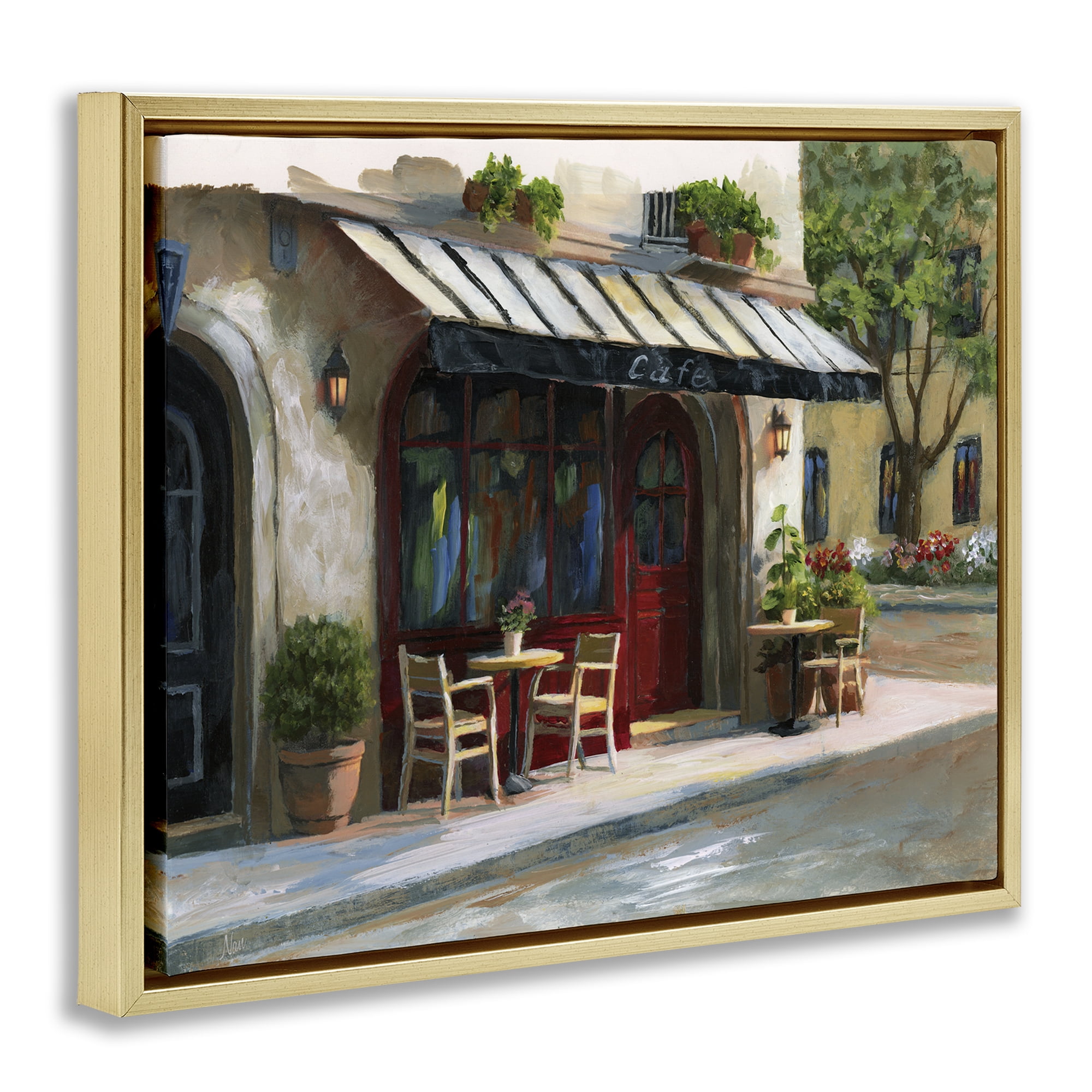 Stupell Industries Charming Sidewalk Cafe Tables Gold Framed Floater Canvas Wall Art, design by Nan