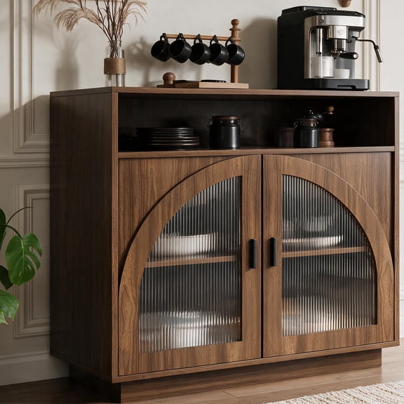 Sideboard Buffet Cabinet with Storage Drawer, Farmhouse Coffee Bar Table with Adjustable Shelf, Small Sideboard Cabinet for Kitchen, Dining Room, Living Room, Entryway(31.5" /Walnut)
