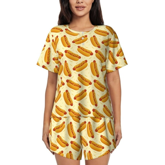 Ratiio Hot Dog 3 Print Womens Pajama Sets 2 Piece Soft Short Sleeve Top and Shorts Sleepwear Round Neck Pjs Lounge Set