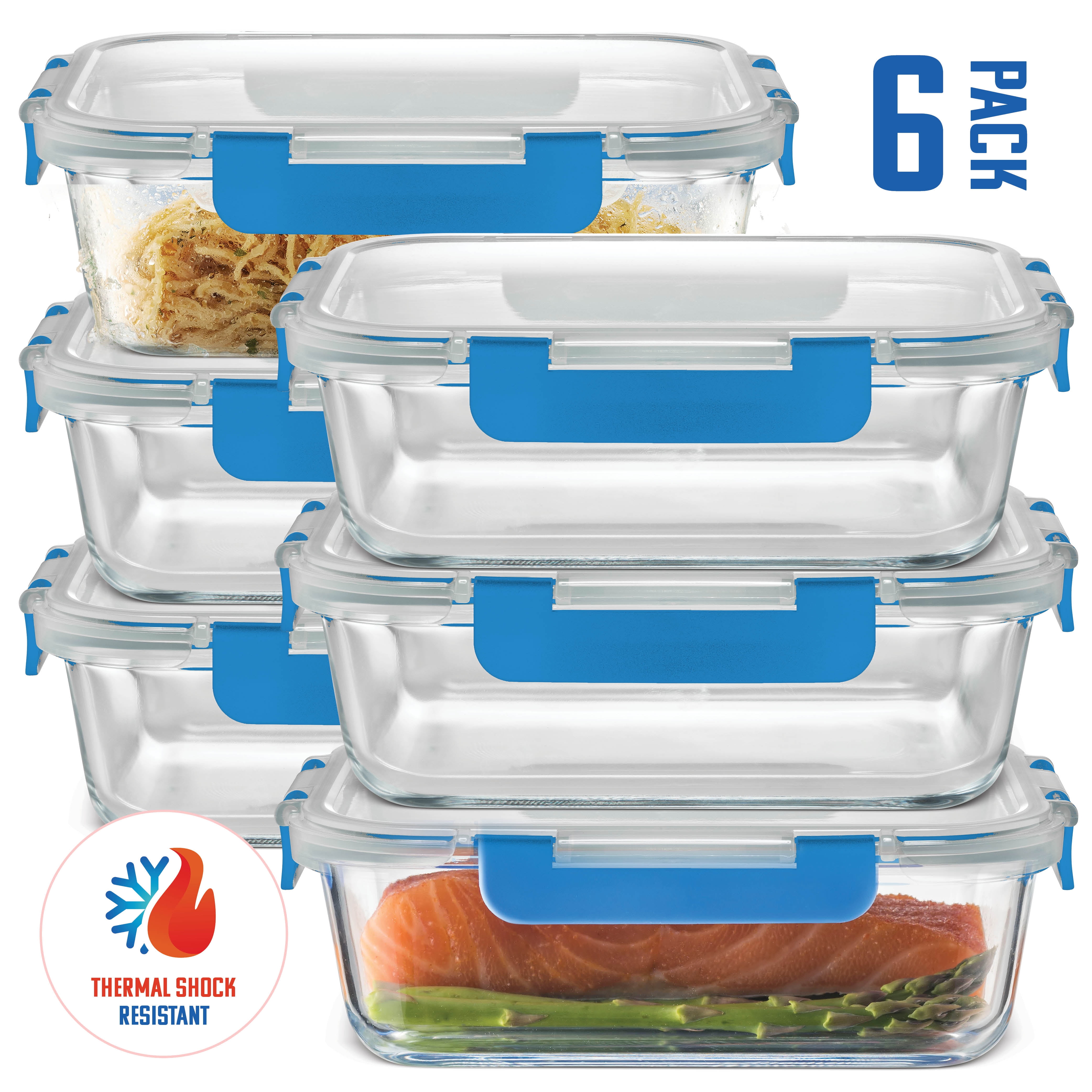 Glass meal prep containers 6 pack 35oz airtight with locking lids 100%