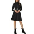 thumbnail image 2 of INSPIRE CHIC Women's Faux Suede Dress Stand Collar Zip Up Belted Vintage Dresses XS Black, 2 of 6