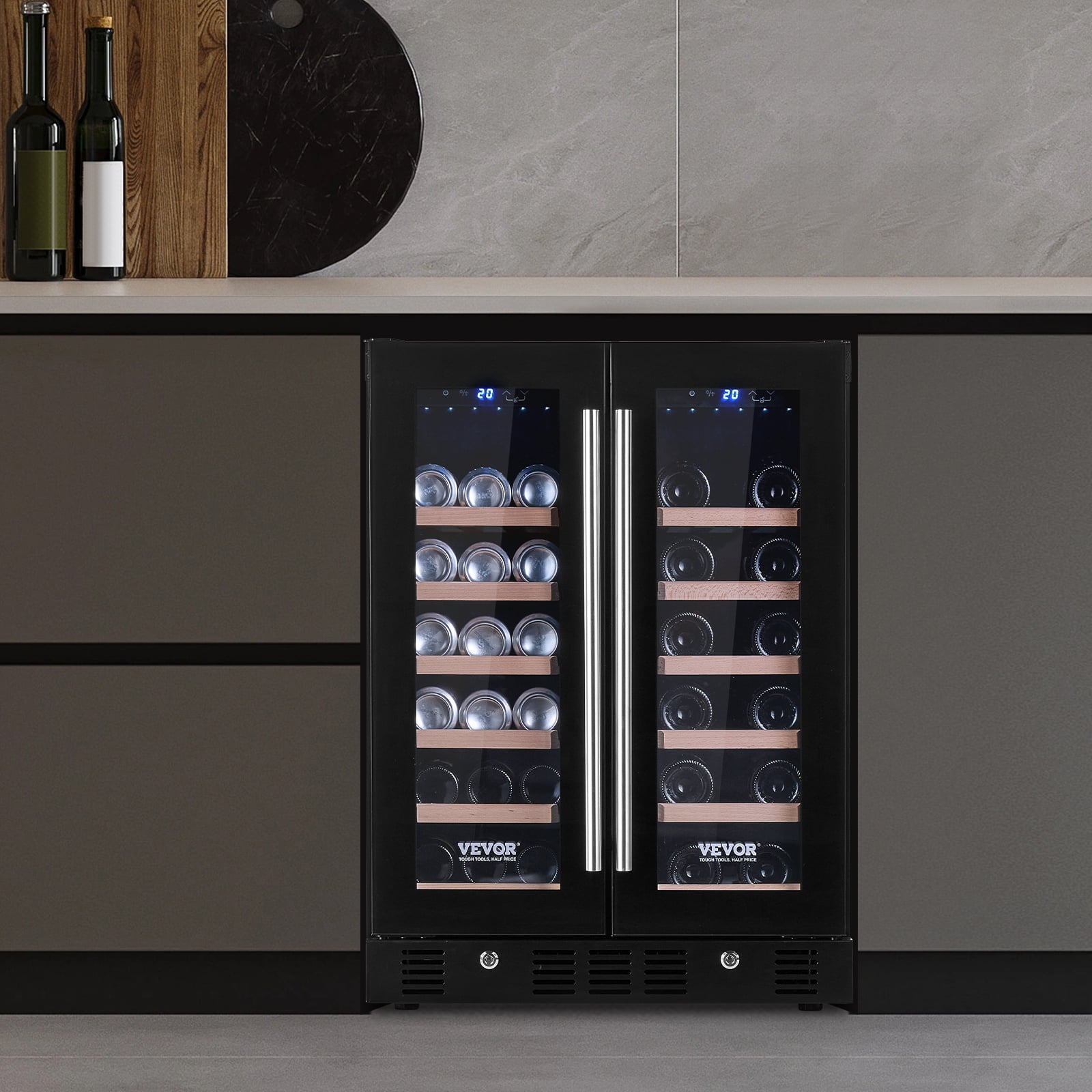 BENTISM 78 Cans 20 Bottle Fridge Stainless Steel Wine Cooler with LED Light Lock