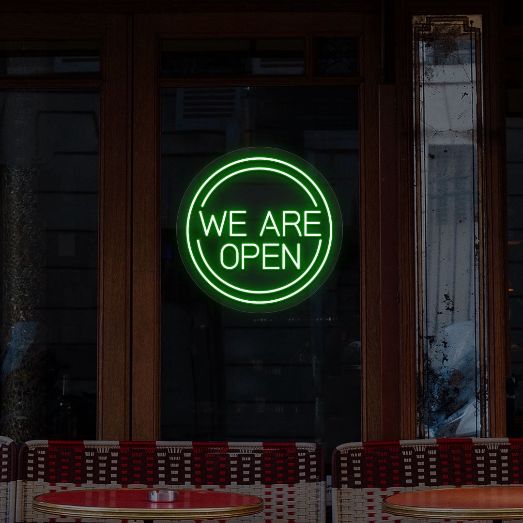 We Are Open Sign in Circle (Purple, 18"(W)x18"(H))