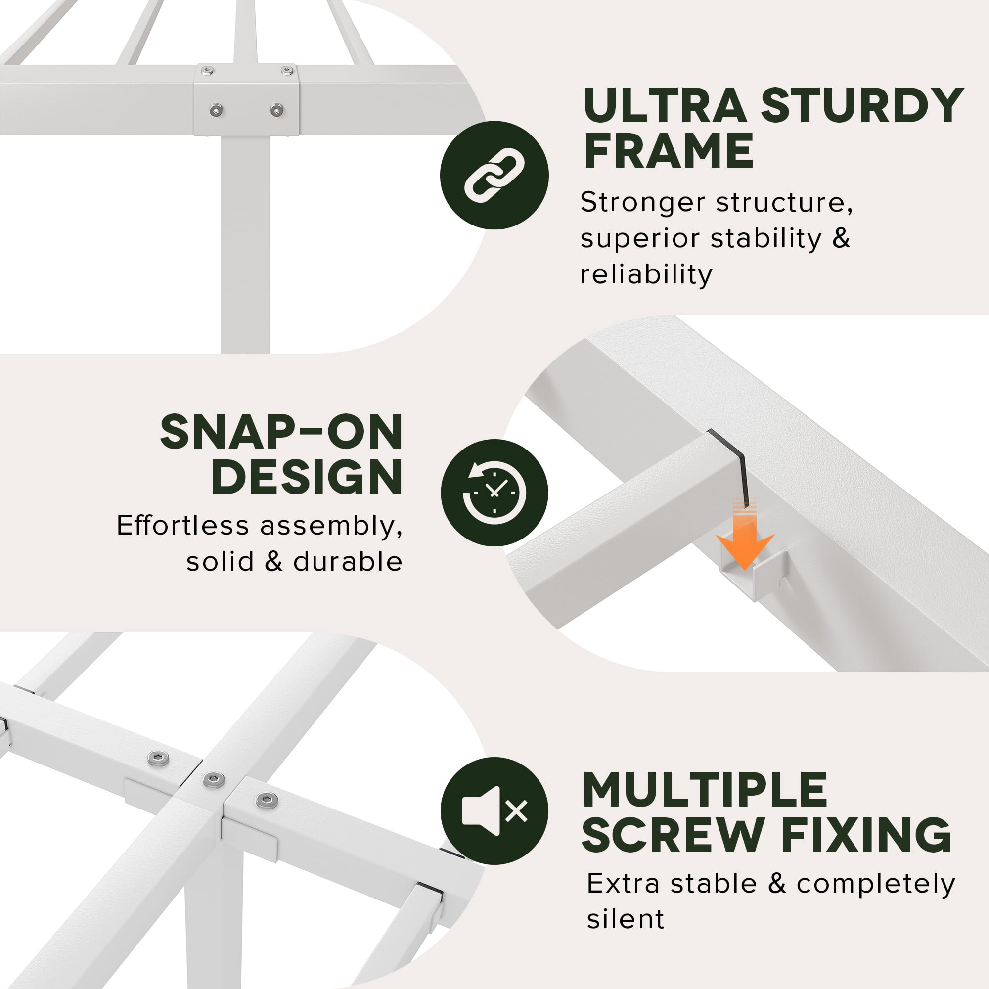Einfach 14" King Bed Frame, Heavy Duty Metal Slat Platform with Ample Underbed Storage, Noise Free, White