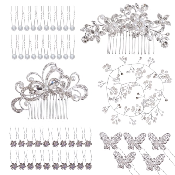 FULANDL 48 Pack Wedding Hair Comb Hair Pins, Crystal Bridal Hair Side Combs U-Shaped Hair Clips, Flower Rhinestone Pearl Hair Clips for Women