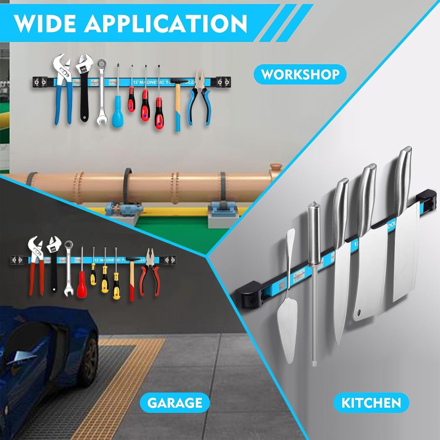 8 PCS Magnetic Tool Holder Strip 18 Inch Tool Magnet Bar for Garage Organization Heavy Duty Space Saving Tool Organizer with Mounting Screws for Garage Workshop Kitchen