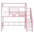 thumbnail image 5 of Hassch Twin Size Metal Loft Bed with Storage Staircase and Shelf, House Shaped Design with Window, Pink and White, 5 of 8