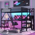 thumbnail image 4 of Euroco Metal Full Size Loft Bed with Desk and Wardrobe, Gaming Bed with Staircase, and Shelves, USB Ports and LED Light, Black, 4 of 11