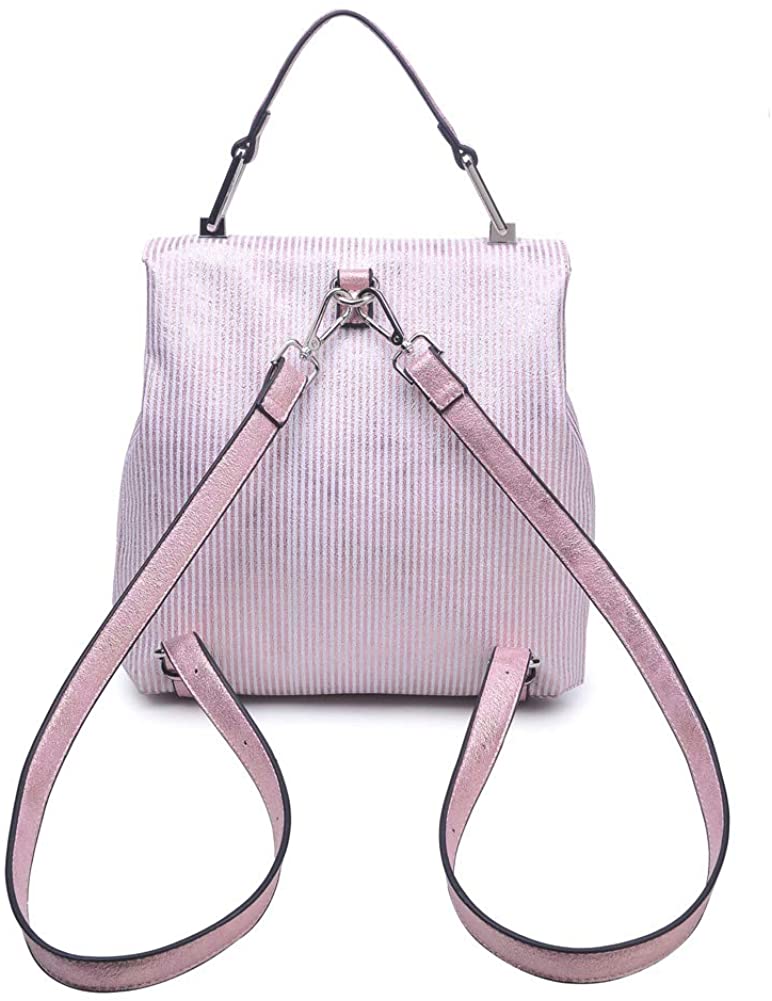 Moda Luxe Women's Striped Pink Antoinette Vegan Leather With Suede Trim  Backpack 