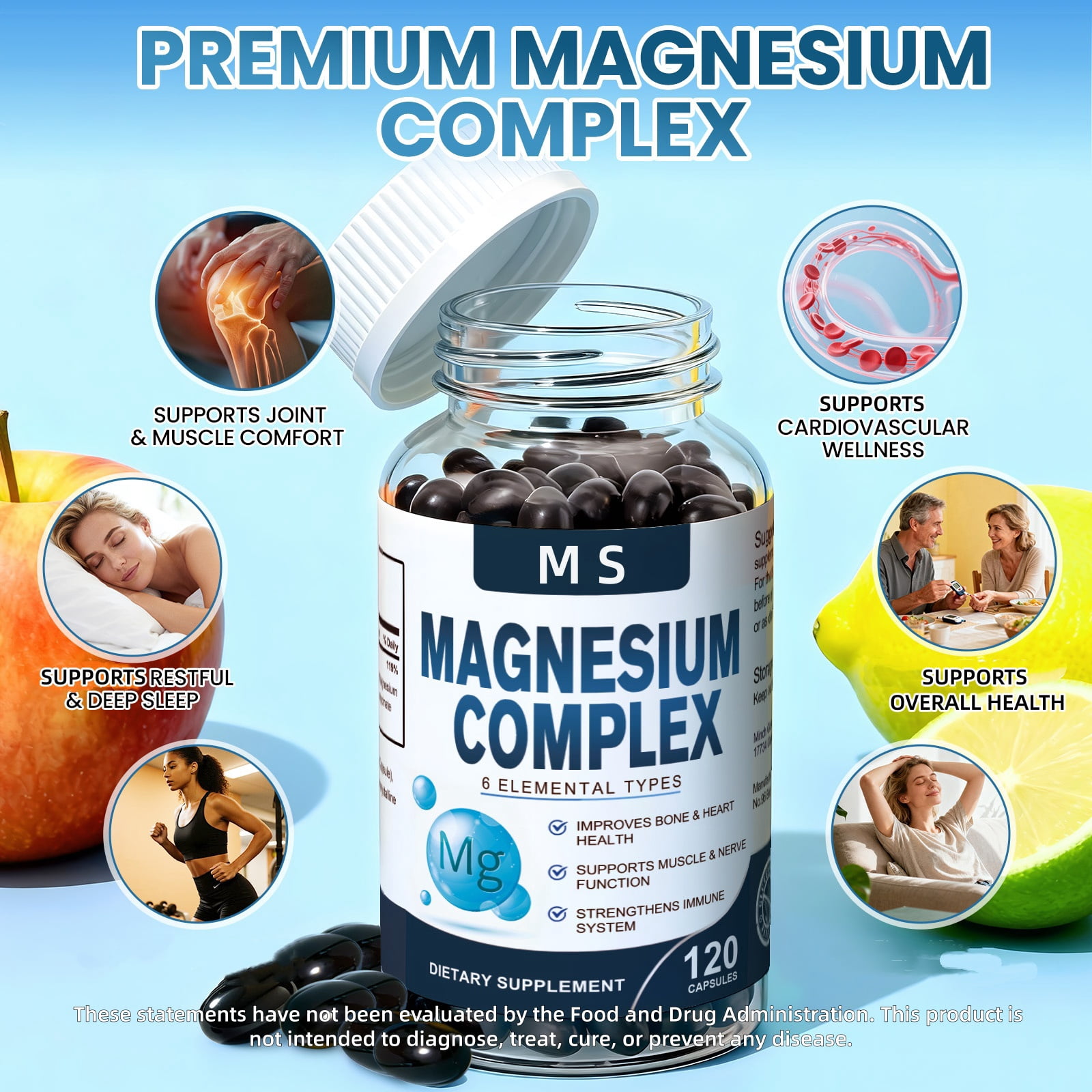 Magnesium Complex 500mg for Bone, Muscle, Heart, Immune & Energy Support - 240 Vegan Capsules, Magnesium Supplement By MS