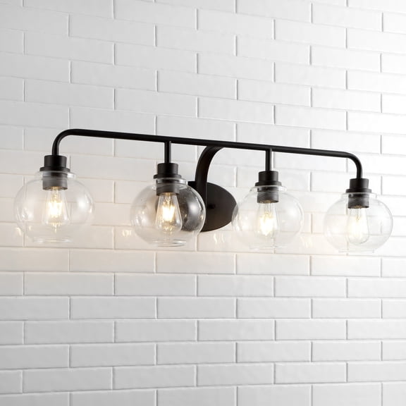 JONATHAN Y Sandrine 36" 4-Light Iron/Seeded Glass Cottage Rustic LED Vanity Light, Oil Rubbed Bronze