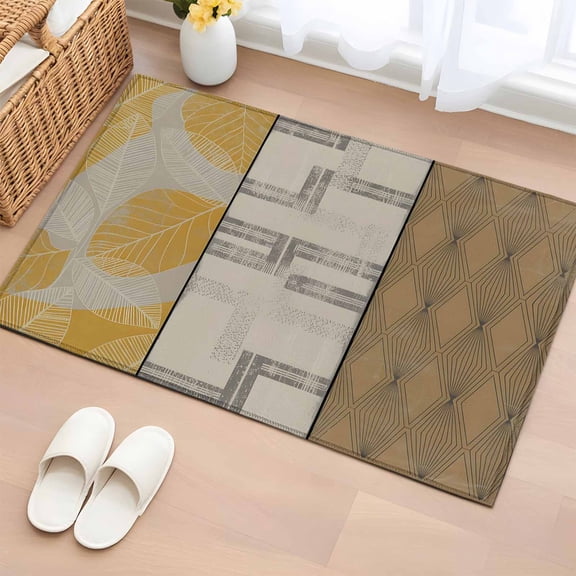 2x3 Ft Entryway Area Rug, Beige Yellow Textured Kitchen Rug Runner Washable Floor Mat, Vintage Art Farmhouse Striped Non Slip Indoor Door Mat Throw Carpet for Bathroom Living Room Bedroom
