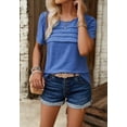 thumbnail image 2 of Round Neck Pleated Detail T-Shirt, Blue, X-Large, 2 of 5
