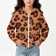 thumbnail image 5 of Lutiedan Leopard Zip up Hoodie for Girls Oversized Fleece Lined Warm Outerwear Lightweight Fall Winter Sweatshirt Size 4-12,Brown, 5 of 6